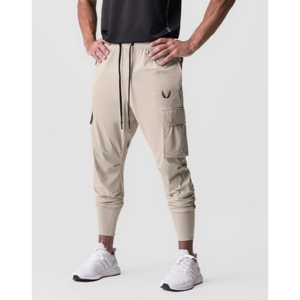 ASRV Pants Mens Medium TetraLite Cargo High Rib Jogger Beige DSG-0825 Gym Run